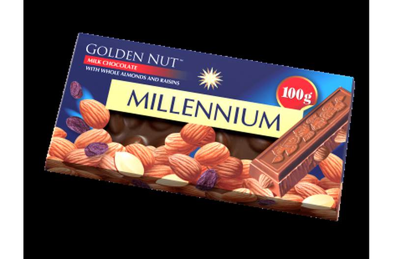 Шоколад Мілленіум голд молочний мигдаль/родзинки 100г