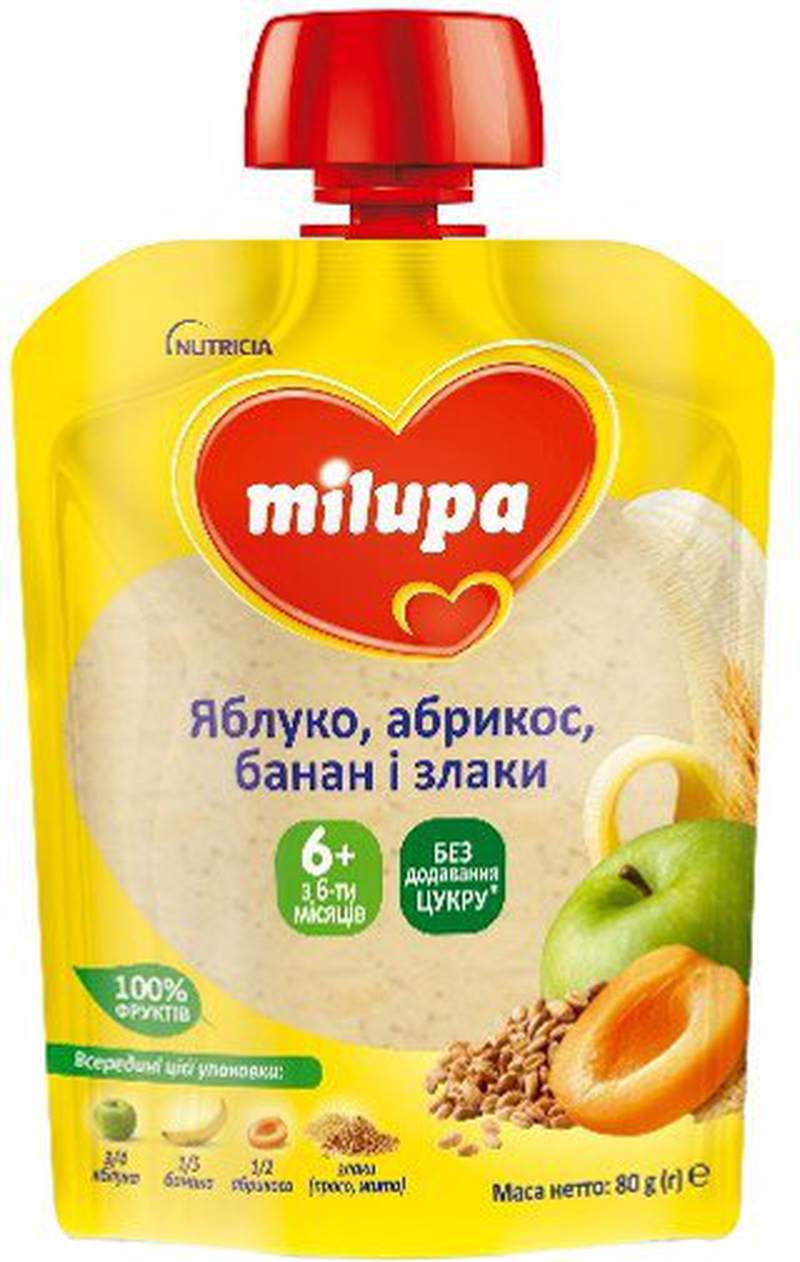 Пюре Мілупа ябл/банан/абр/просо/жито 80г пауч