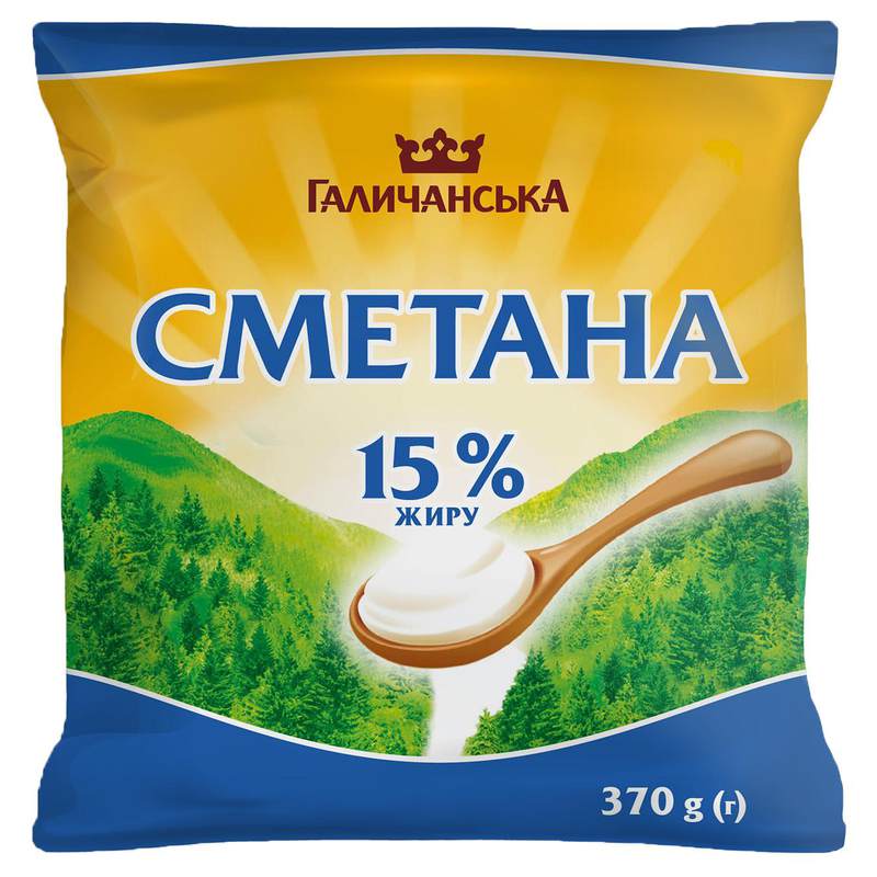 Сметана Галичанська 15% 370г п/е